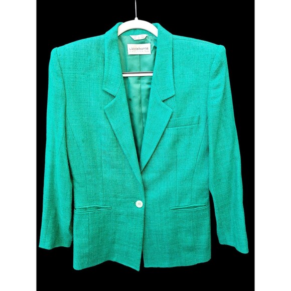 Vintage Liz Claiborne 100% Silk Tweed Blazer  Green Boxy Single Button Jacket 6 - Picture 1 of 15